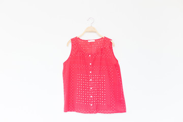 Woman blouse with summer blouse cotton on white background.