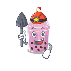 Taro bubble tea miner cartoon design concept with tool and helmet