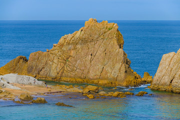 Amazing coast with incredible cliffs near the village of Liencres. Cantabria. Northern coast of Spain