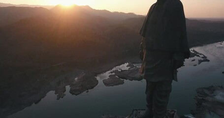 Reveal Drone shot of Statue Of Unity, Monument, Gujarat, India