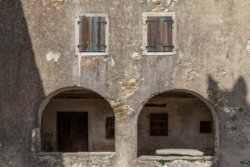 Fototapeta na wymiar Details of the buildings in the historic centre of Hum town, Istria, Croatia
