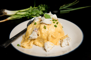 Omelette with crab meat isolated 