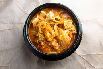 Korean stew with fermented kimchi and Tuna called Chamchi Kimchi Jjigae