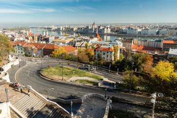 Fototapeta na wymiar Budapest in the autumn. Cityscape. View if Danube and Parliament