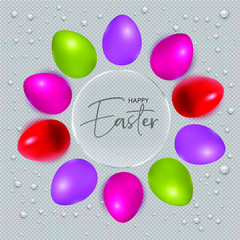 Easter poster and banner template with Easter eggs. Congratulations and gifts on the day of the Passover in a reclining style. Promotion and trading template for Easter