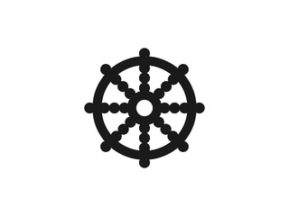 Obraz premium Wheel of Dharma Buddhism icon. Vector illustration, flat design.