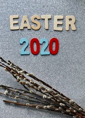 Easter 2020 on glitter silver background 