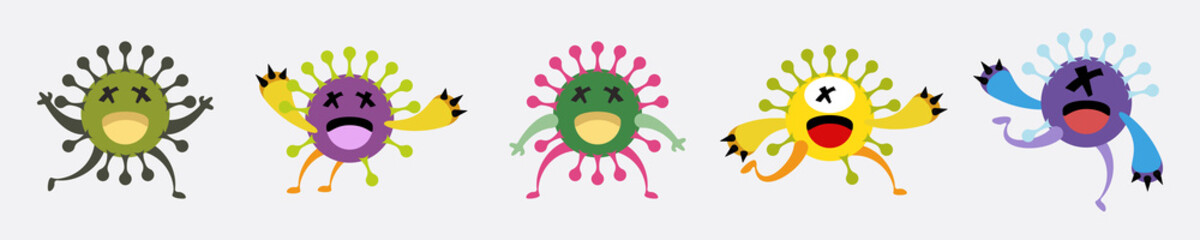 Illustration vector graphic of cute bacteria character running set collection. Vector cartoon illustration of a virus, bacteria. Simple vector illustration EPS10 isolated on white background.
