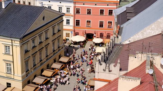 Lublin, Poland - Panoramic view of old town quarter with market square and historic XVI century High Royal Court building - Trybunal Glowny Koronny
