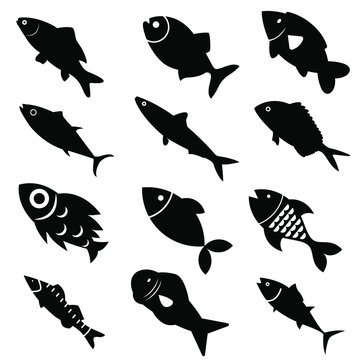 fish icon vector set isolated on white background. food illustration sign collection.