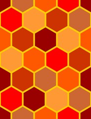 Abstract seamless pattern with different colored red hexagons. Vector drawing.