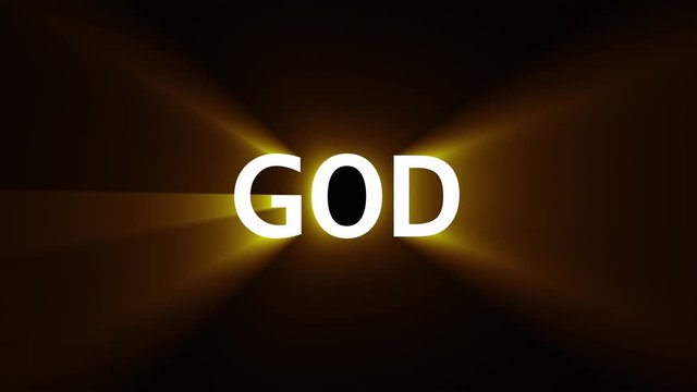 Computer generated background with golden banner GOD and rays. 3d rendering of religious text