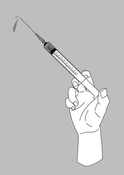 hand holding syringe, gray background clip art preview