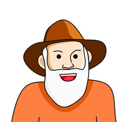 vector design illustration of a white bearded old man with a white background
