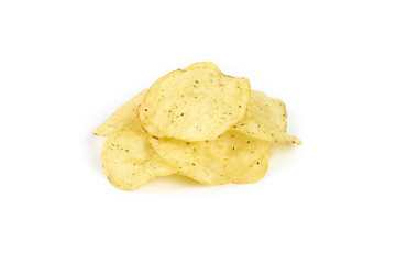 pile of potato chips isolated on white background