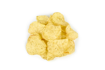 pile of potato chips isolated on white background