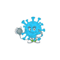A dedicated Doctor coronavirus backteria Cartoon character with stethoscope