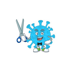 Cute Barber coronavirus backteria cartoon character style with scissor