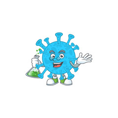 Coronavirus backteria genius Professor Cartoon character holding glass tube