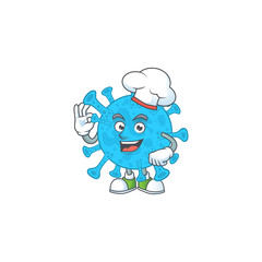 Coronavirus backteria cartoon design style proudly wearing white chef hat