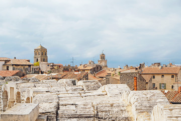 Panoramic view of Arles old town. Popular travel destination in France.