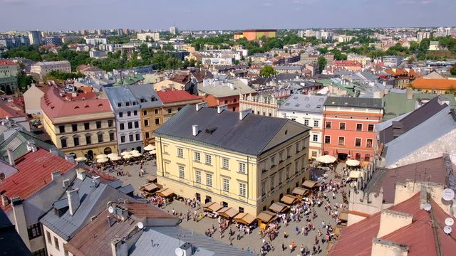 Lublin, Poland - Panoramic view of old town quarter with market square and historic XVI century High Royal Court building - Trybunal Glowny Koronny