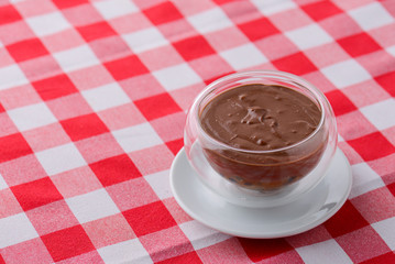 Chocolate mousse dessert in a glass. Sweet tasy sugary dessert. Italian concept.