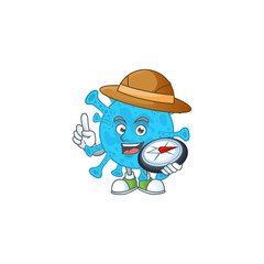 World explorer coronavirus backteria cartoon design style using compass