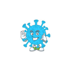Coronavirus backteria mascot cartoon design make a call gesture