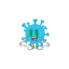 mascot character style of rich coronavirus backteria with money eyes