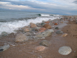 Issyk Kul lake shore, coastline, beach; Kyrgyzstan