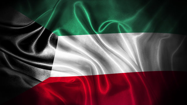 Close up waving flag of Kuwait. National Kuwait flag.