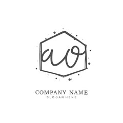 Handwritten initial letter A O AO for identity and logo. Vector logo template with handwriting and signature style.