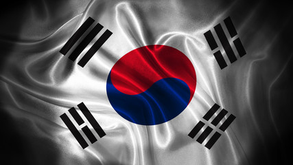 Close up waving flag of South Korea. National South Korea flag.