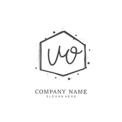 Handwritten initial letter U O UO for identity and logo. Vector logo template with handwriting and signature style.