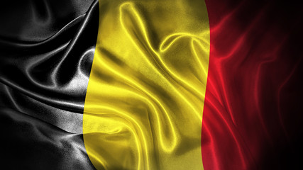 Close up waving flag of Belgium. National Belgium flag.