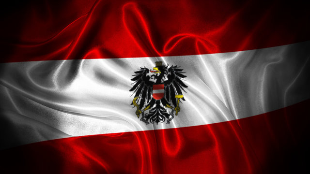 Close up waving flag of Austria. National Austria flag.