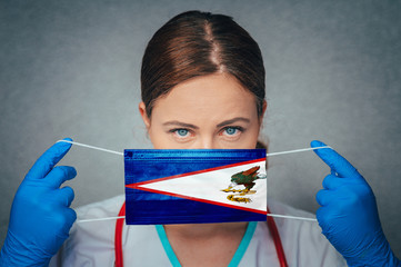 Coronavirus in U.S. State American Samoa, Female Doctor Portrait, protect Face surgical medical...