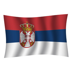 Obraz premium Serbia flag background with cloth texture. Serbia Flag vector illustration eps10. - Vector