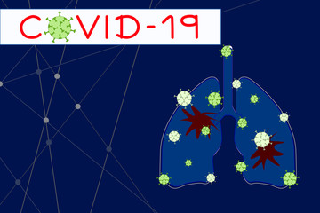 Vector - Lung destroy from virus on dark blue background. Covid-19, Coronavirus. Copy space.