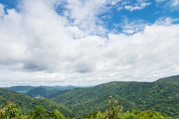 Fototapeta na wymiar Beautiful tropical rainforest from viewpoint on the mountain in Khao Yai national park, Thailand - Travel holiday and save environmental concept.