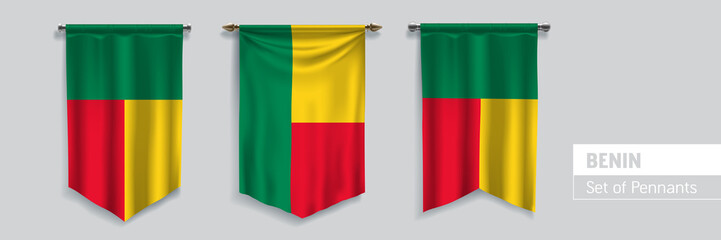 Set of Benin waving pennants on isolated background vector illustrationn