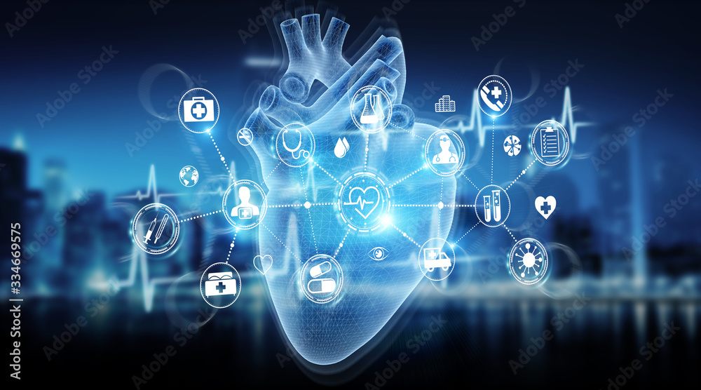 Poster Digital x-ray of human heart holographic scan projection 3D rendering