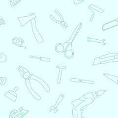 Work tool - Vector background (seamless pattern) of hammer, wrench, screwdriver, pliers, spanner, drill, axe and knife for graphic design