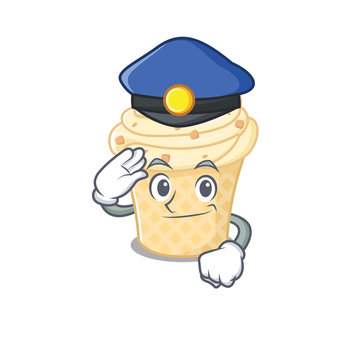 Police Officer Mascot Design Of Vanilla Ice Cream Wearing A Hat