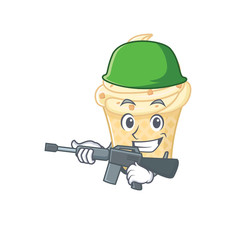 A cartoon picture of vanilla ice cream in Army style with machine gun