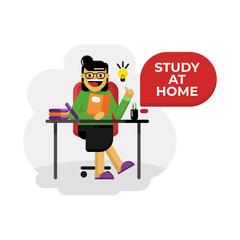 Student study at home, Telestudying or e-learning. Prevention from virus spreading, Quarantine campaign to prevent spread of virus outbreak.