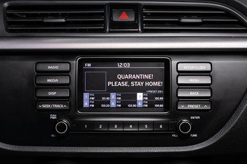 Close up of  the inscription on the monitor of the car navigator 