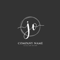 Handwritten initial letter J O JO for identity and logo. Vector logo template with handwriting and signature style.