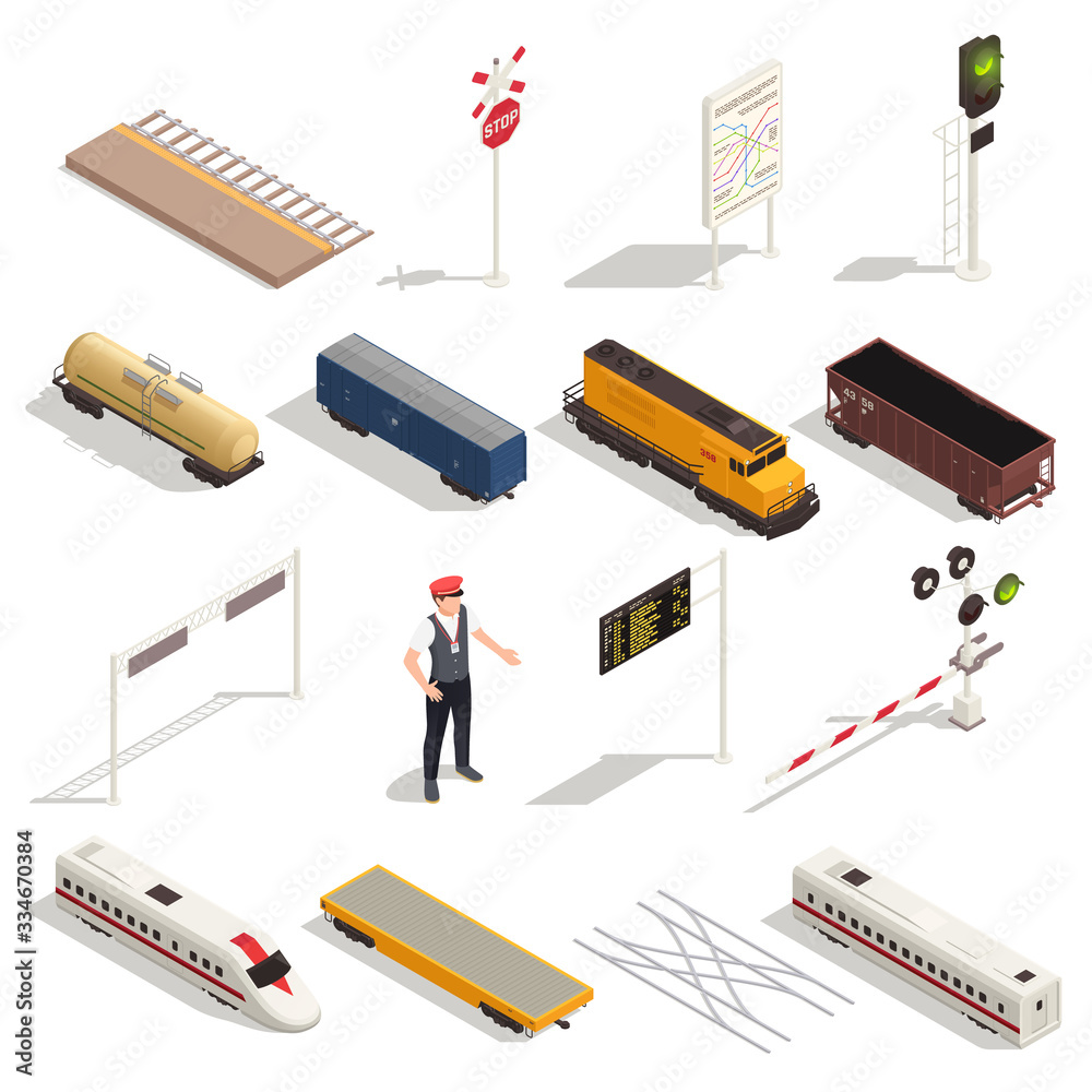 Sticker Train Railway Isometric Set